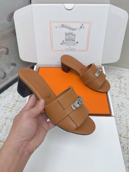 HM 26ss Oasis Sandals 50 Brown Sheepskin Sliver Buckle 625169