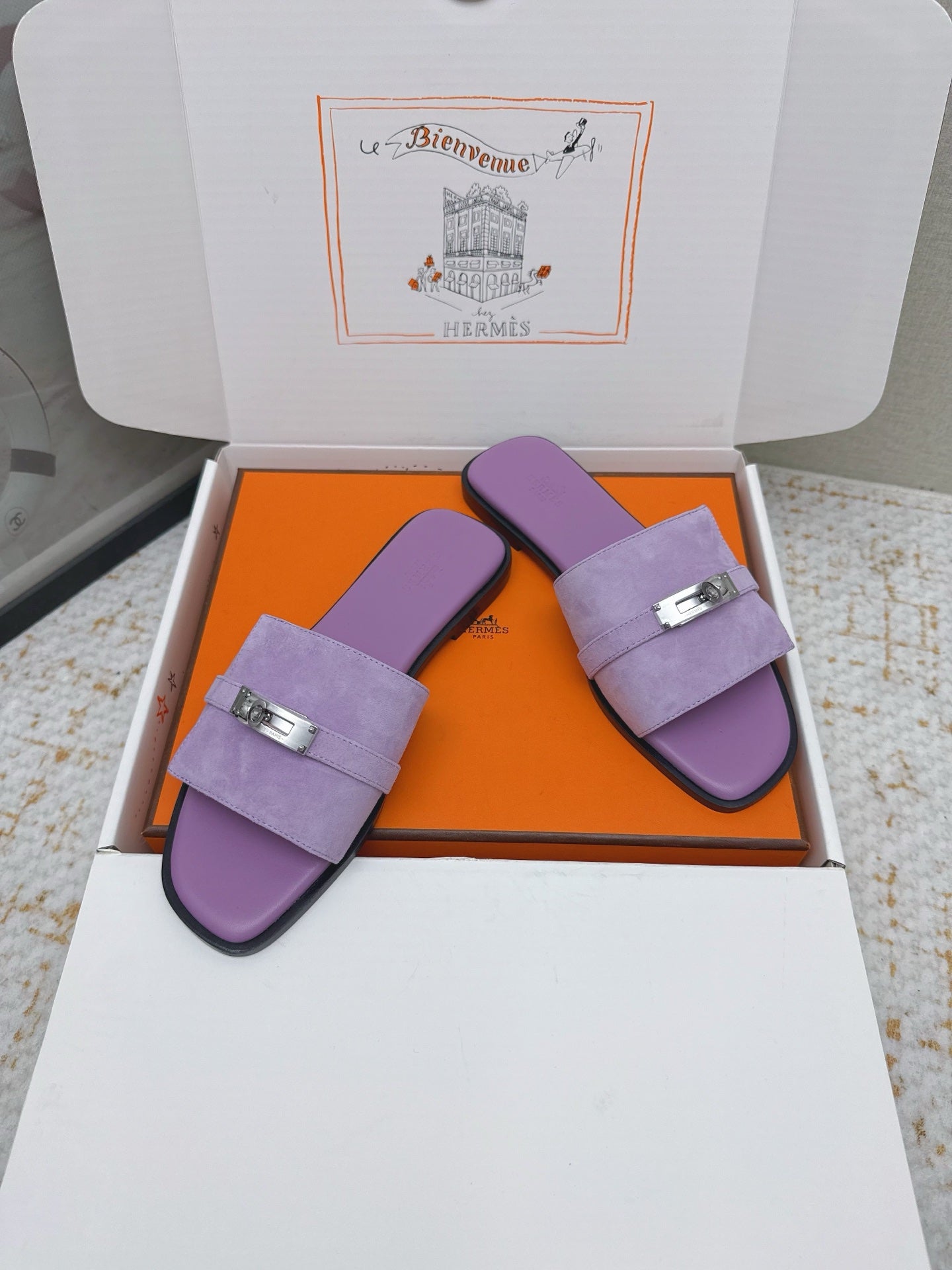 HM 26ss Oasis Sandals Purple Suede Cowhide 625177