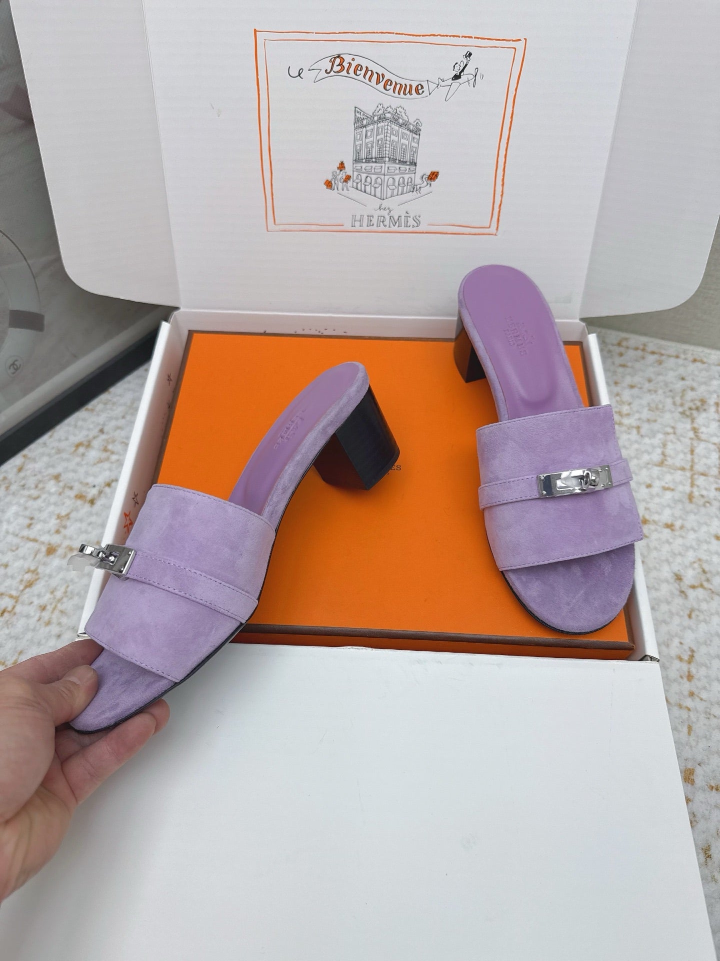 HM 26ss Oasis Sandals 50 Purple Suede Cowhide 625181