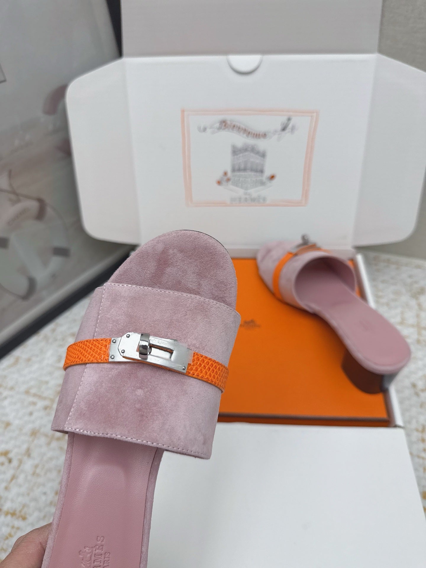 HM 26ss Oasis Sandals 50 Rose Nude Suede Cowhide 625183