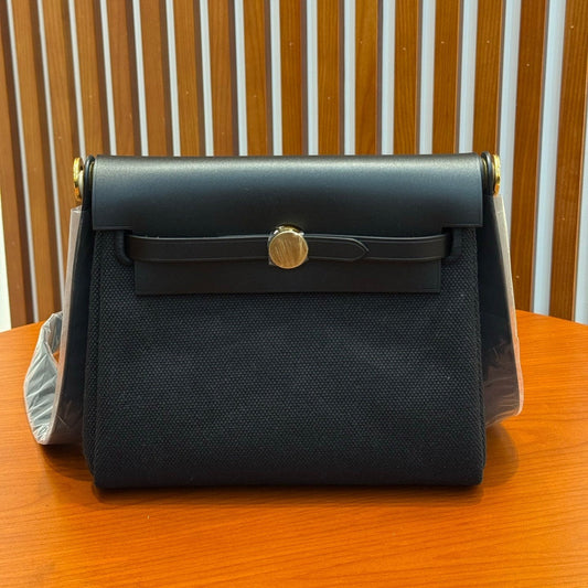 Hermes 2026 Herbag Zip 20cm Black Canvas Leather 284492