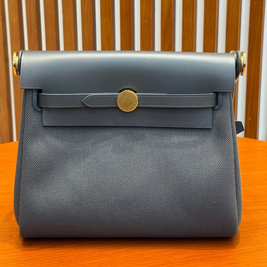 Hermes 2026 Herbag Zip 20cm Slate Grey Canvas Leather 284494