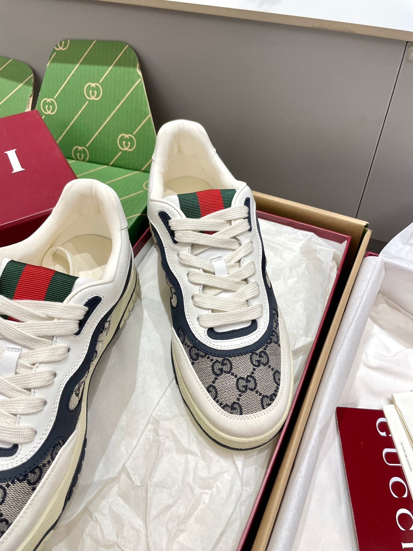 GG 26 Sneaker White Navy Blue Canvas Suede 632877