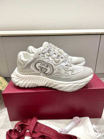 GG 26 Casual Sneakers Light Gray White Mesh Fabric 632856