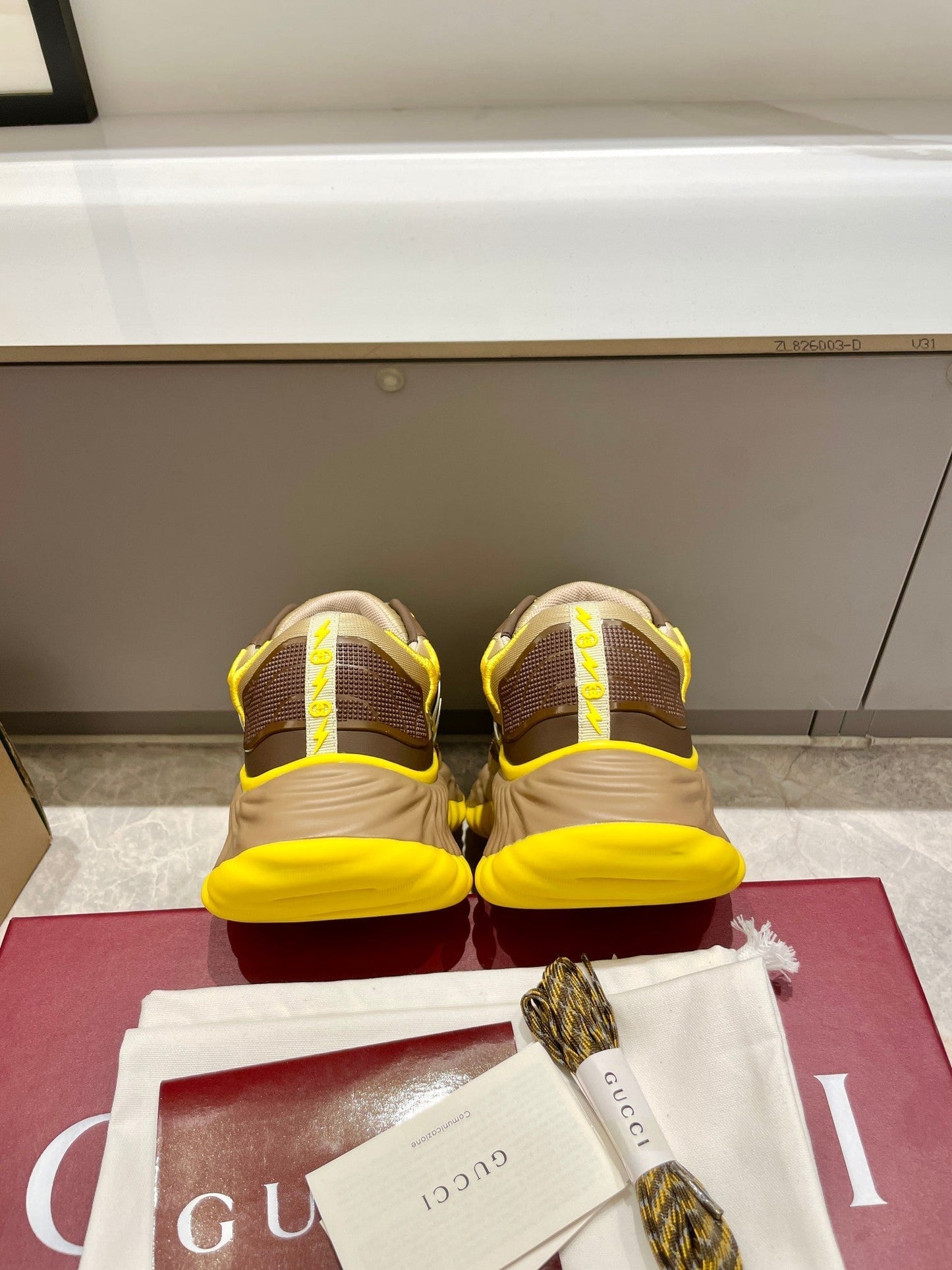 GG 26 Casual Sneakers Yellow Brown Mesh Cowhide 632859