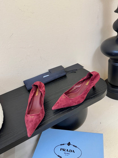 PRA 26S Pointed Toe Low Heels 60 Burgundy Suede 627411