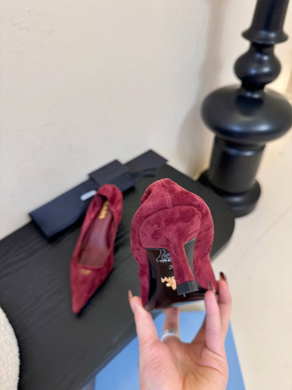 PRA 26S Pointed Toe Low Heels 60 Burgundy Suede 627411