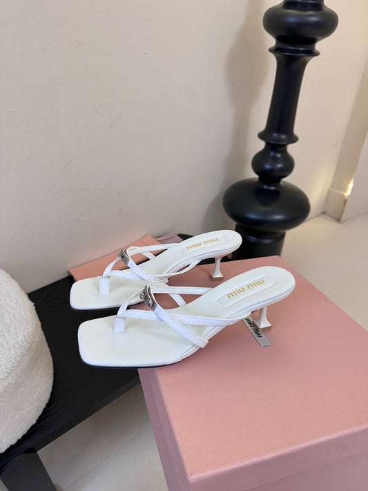MIU High Heeled Sandals 50 White Sheepskin 627364