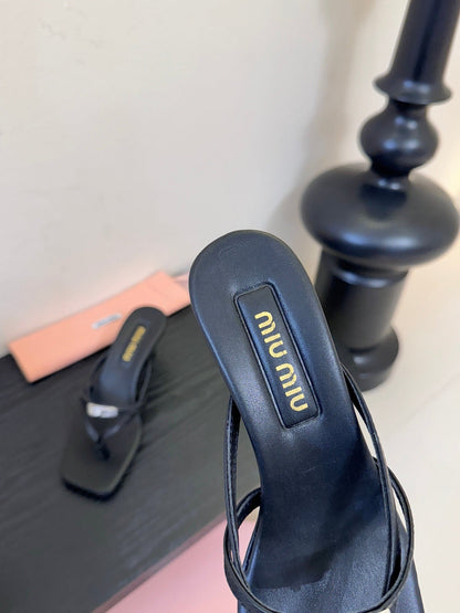 MIU High Heeled Sandals 50 Black Sheepskin 627366