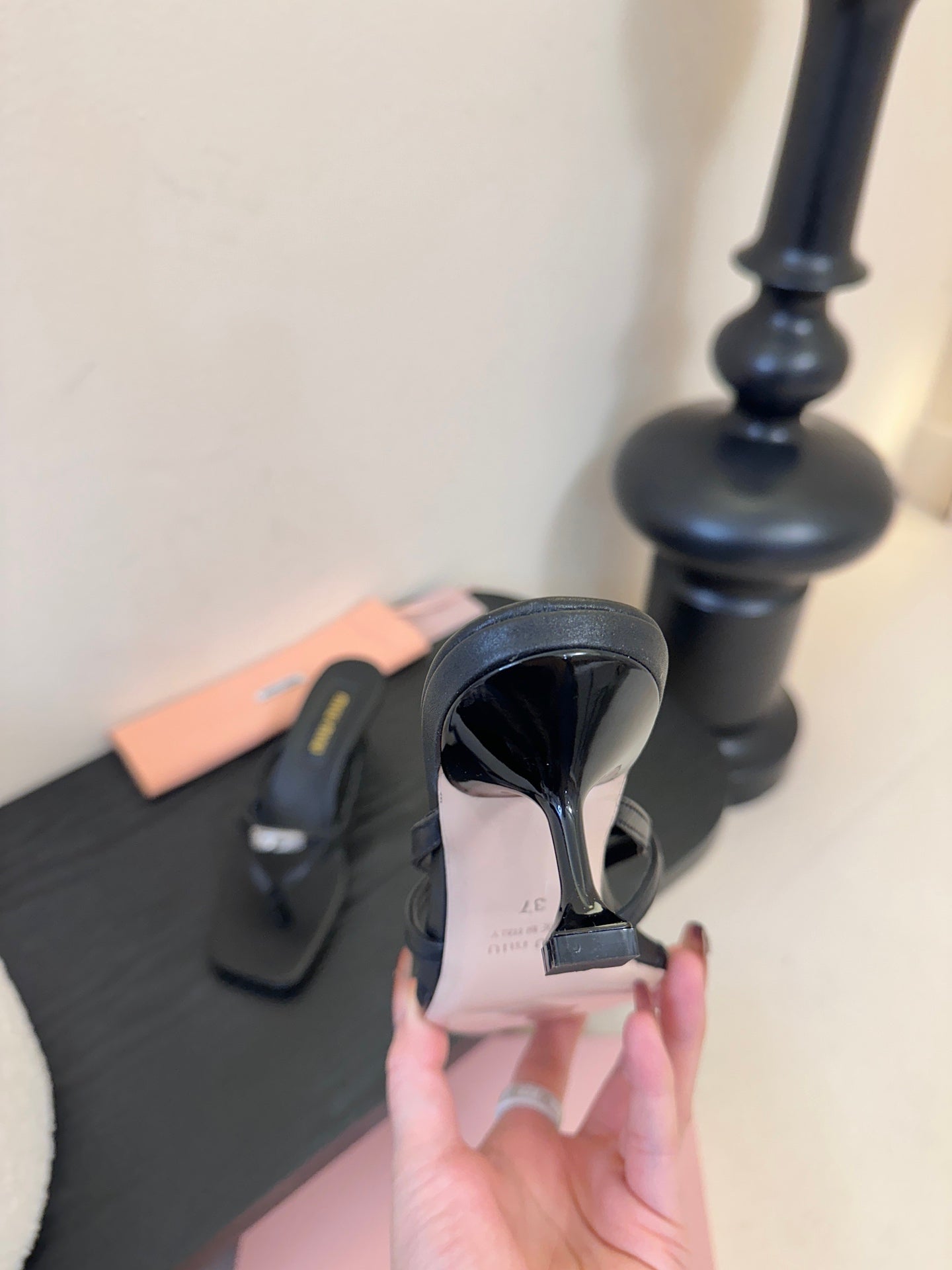 MIU High Heeled Sandals 50 Black Sheepskin 627366