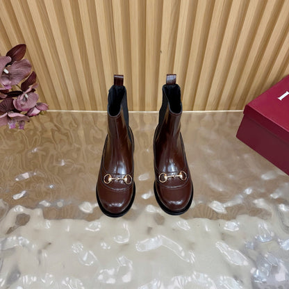 GG 26 Horsebit Martens Boots Glossy Brown Sheepskin 589467