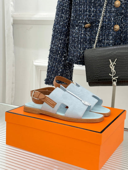 HM 26ss Flat Sandals Baby Blue Suede Sheepskin 642796