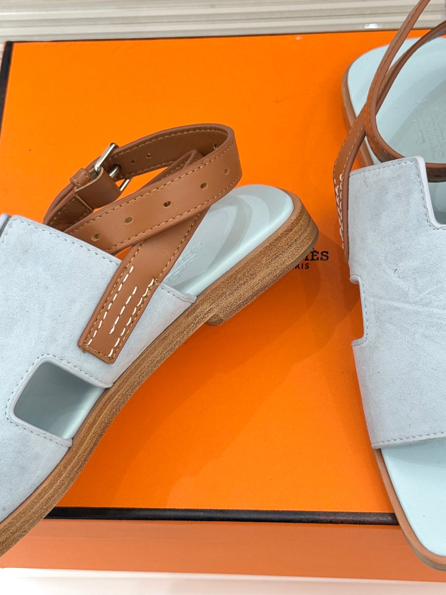 HM 26ss Flat Sandals Baby Blue Suede Sheepskin 642796