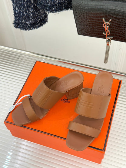 HM 26ss Heels Slippers 75 Brown Sheepskin 642859