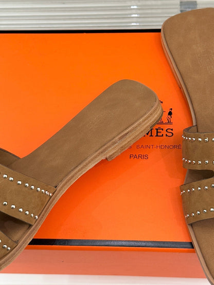 HM 26ss Flat Slippers Brown Suede 642830