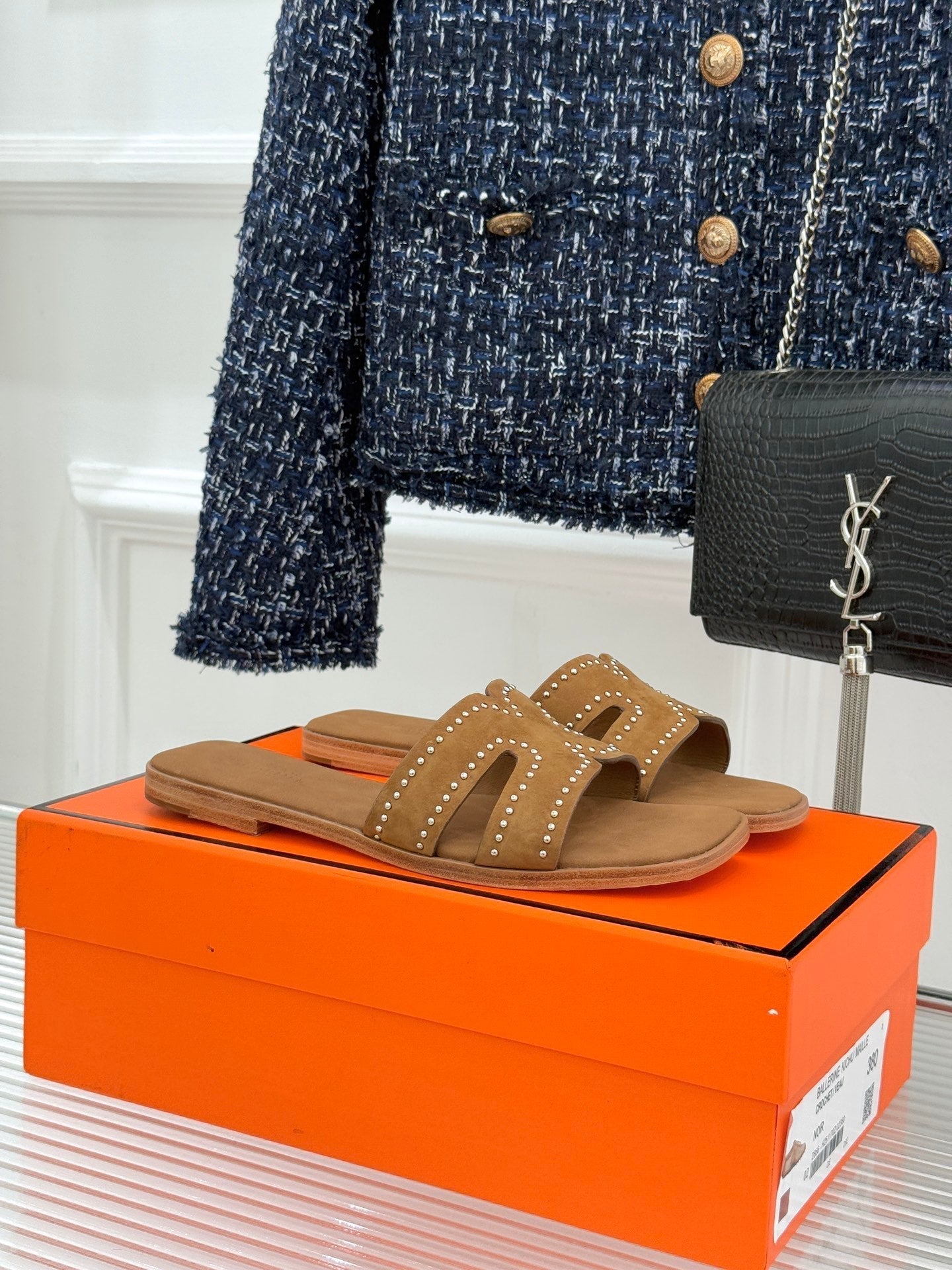HM 26ss Flat Slippers Brown Suede 642830