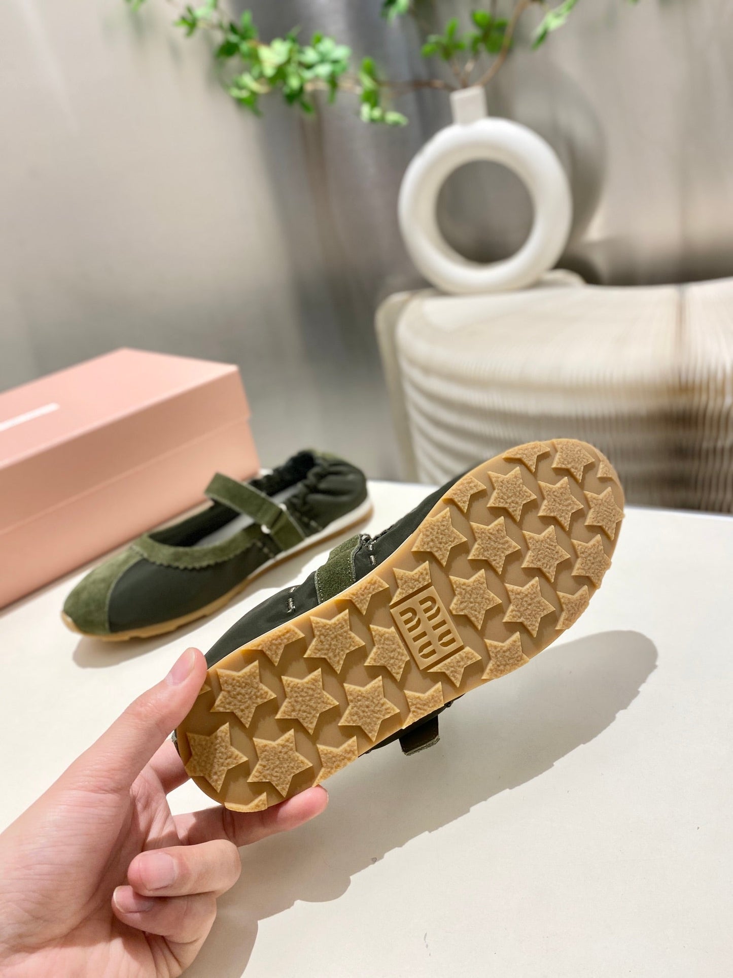 Miu Miu 2026 Ballet Flat Green Suede Fabric 618678