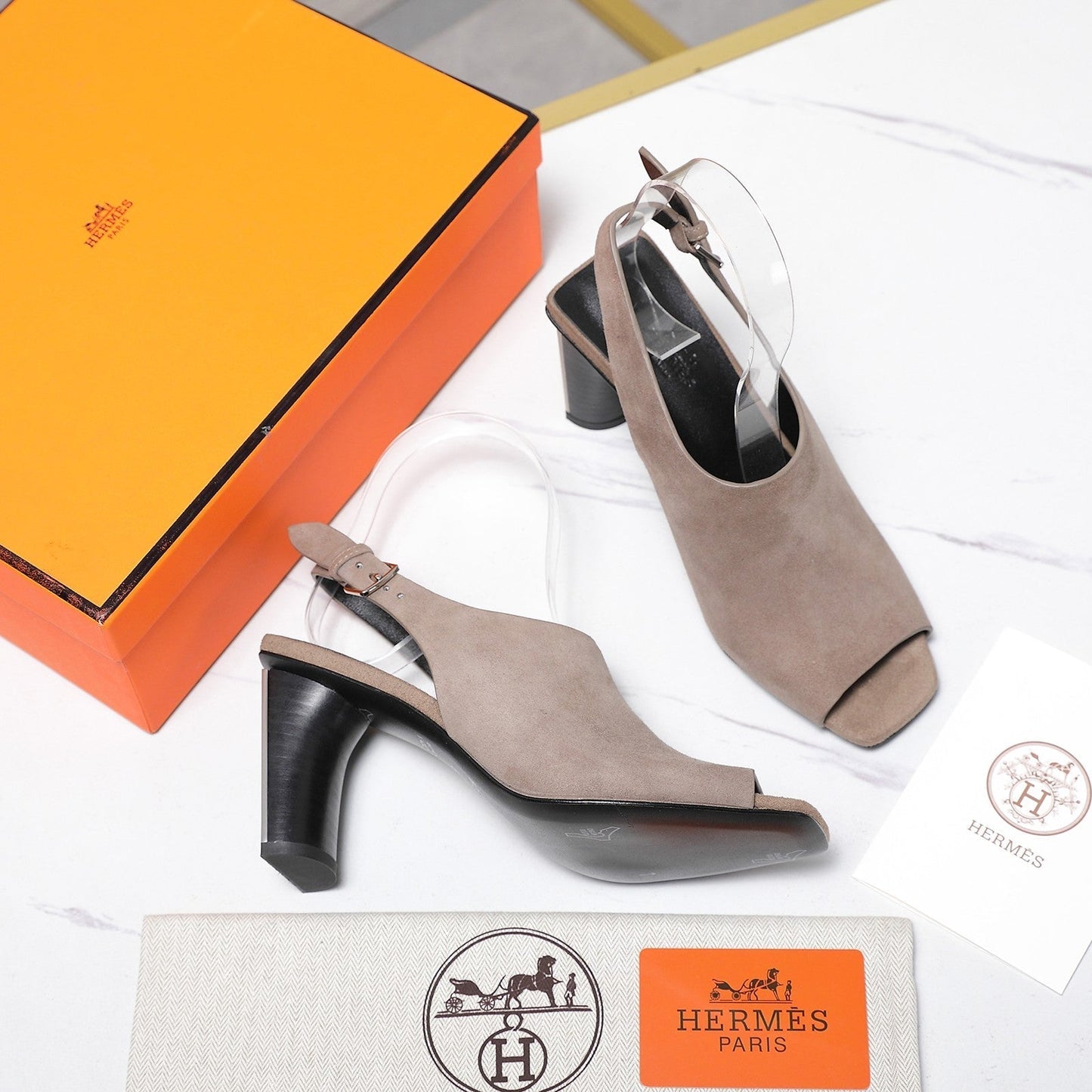 HM 26ss Peep-Toe Sandals 80 Taupe Suede 601241