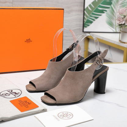 HM 26ss Peep-Toe Sandals 80 Taupe Suede 601241