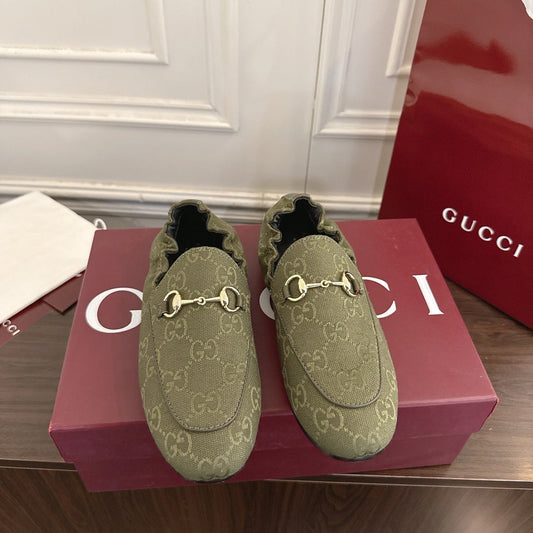 GG 26SS Loafers Olive Green Monogram Canvas Leather 645956