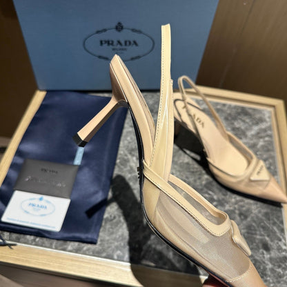 Prada 2026 Slingback Beige Mesh Leather 462842