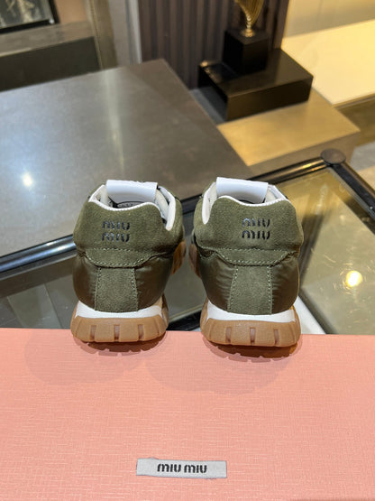 MIU 26ss Sneaker Moss Green Fabric Suede 625653