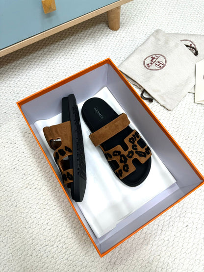 HM 26ss Slippers Black Brown Suede Leather 618574