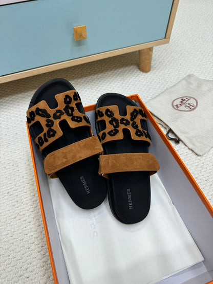 HM 26ss Slippers Black Brown Suede Leather 618574