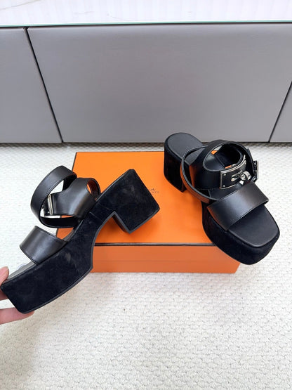HM 2026 Platform Sandals 70 Black Suede Cowhide 664408