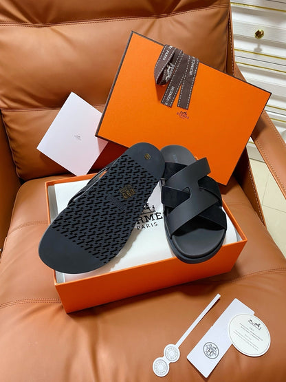 HM 2026 Cross Sandals Black Suede Calfskin 667292