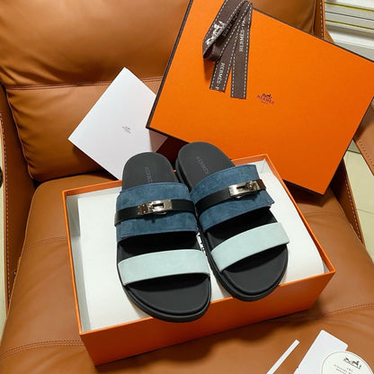 HM 2026 Velcro Sandals Black Blue Suede Cowhide 663787