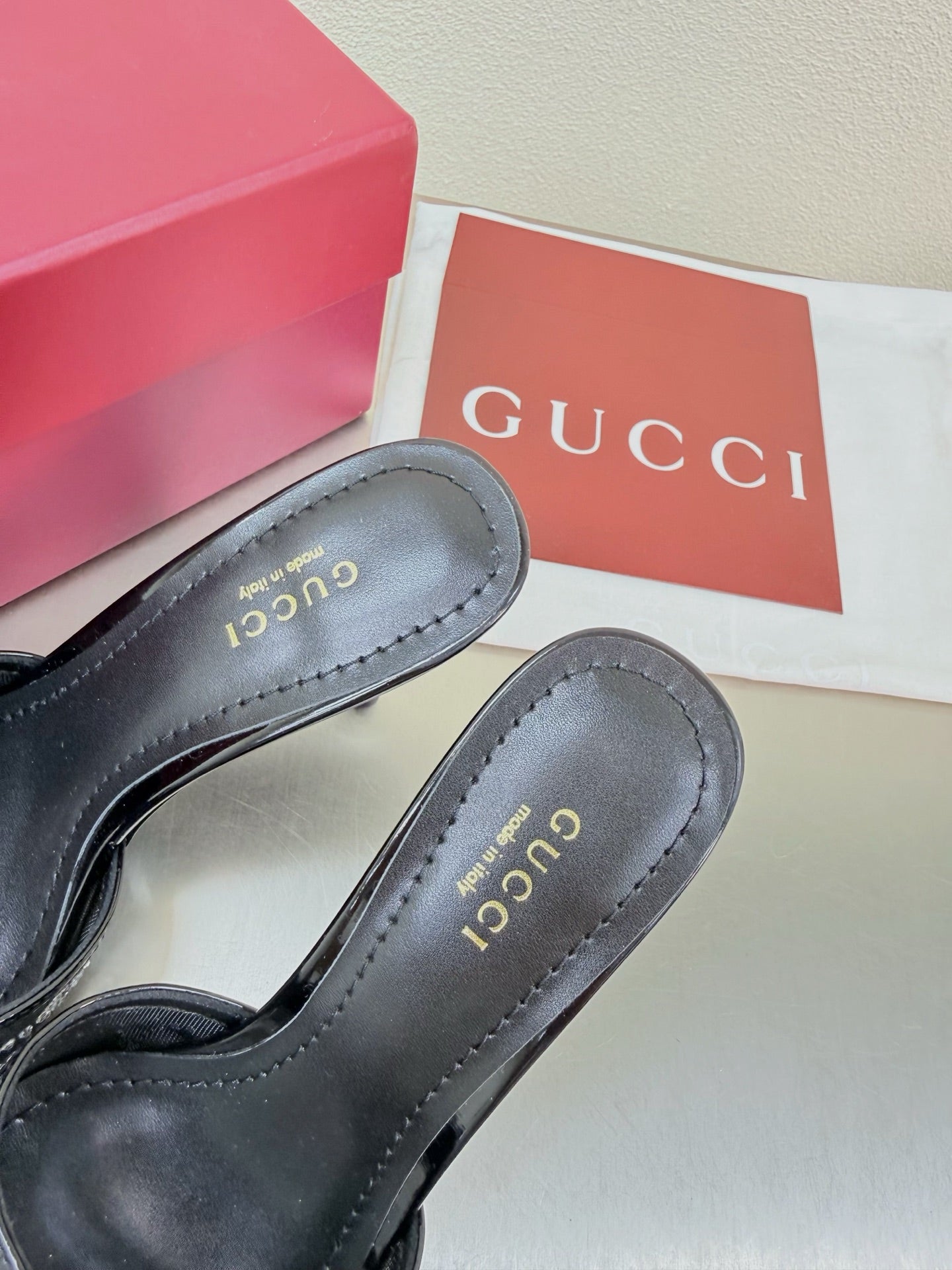Gucci 2026 Erin GG Embellished Leather-trimmed Mules Black Mesh Leather