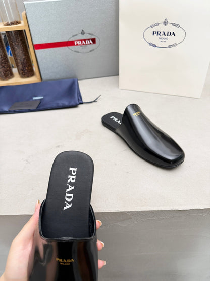 Prada 2026 Brushed Black Slippers Leather 778940