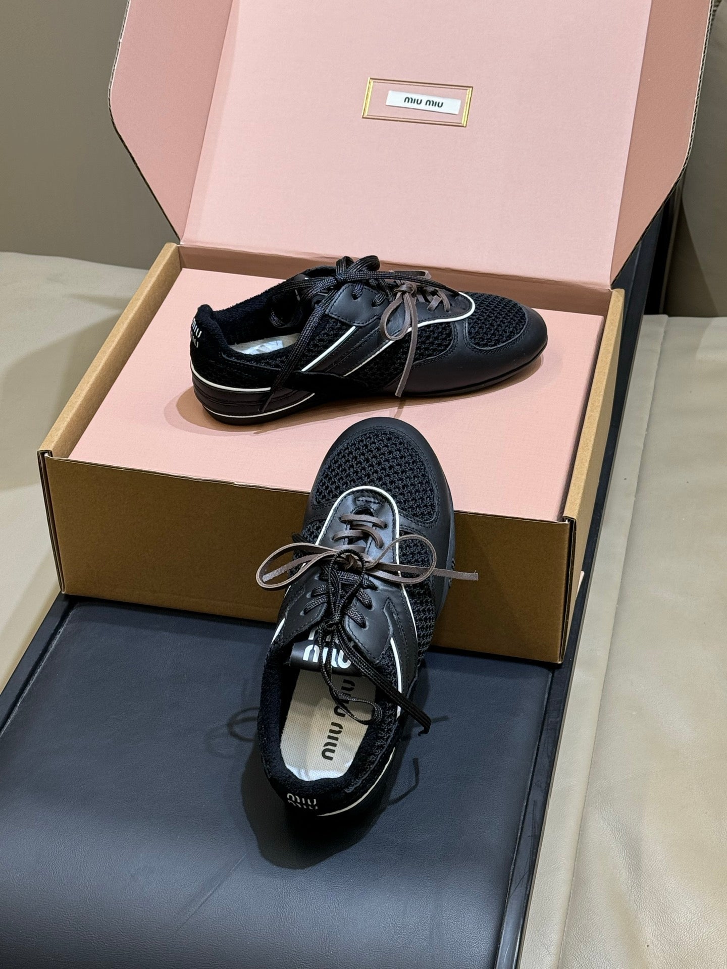 Miu Miu 2026 Tyre Sneaker Black Mesh Leather 621349