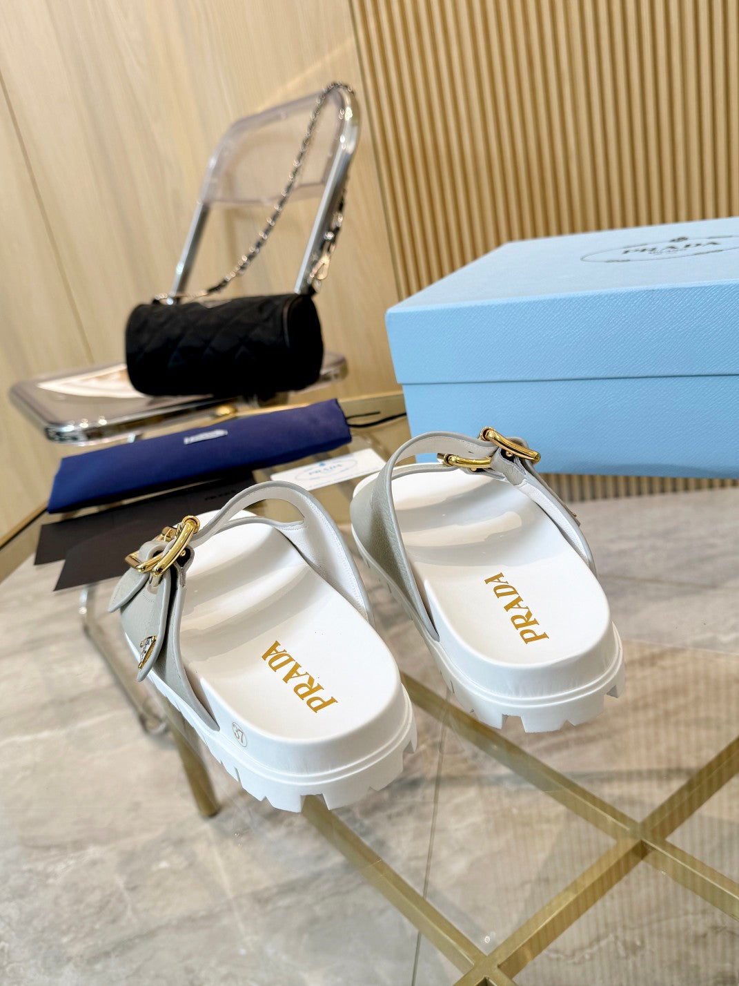 Prada 2026 Vitello Sport Sandals Metal Triangle Logo Cowhide 778915