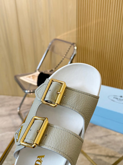 Prada 2026 Vitello Sport Sandals Metal Triangle Logo Cowhide 778915