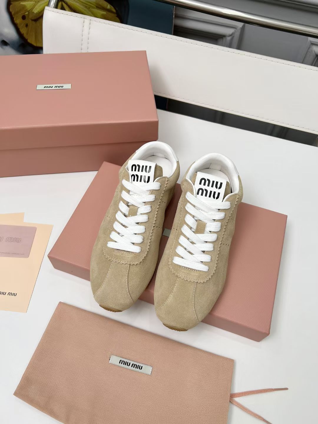 Miumiu 2026 Plum Sneaker Beige White Suede 456286