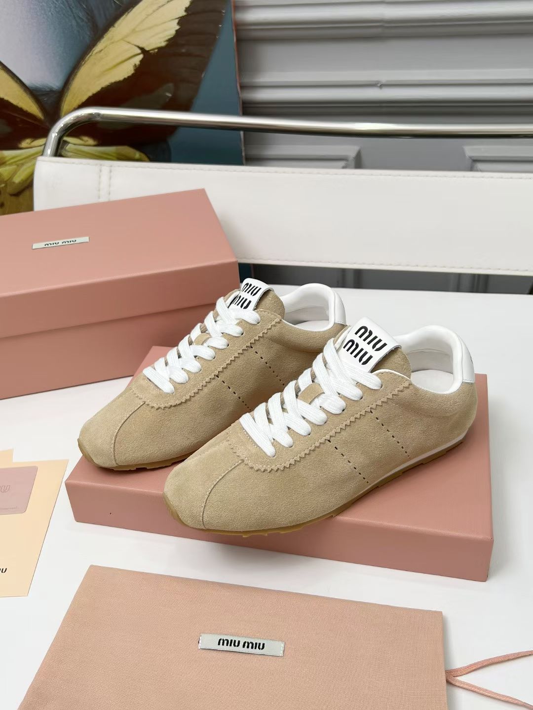 Miumiu 2026 Plum Sneaker Beige White Suede 456286