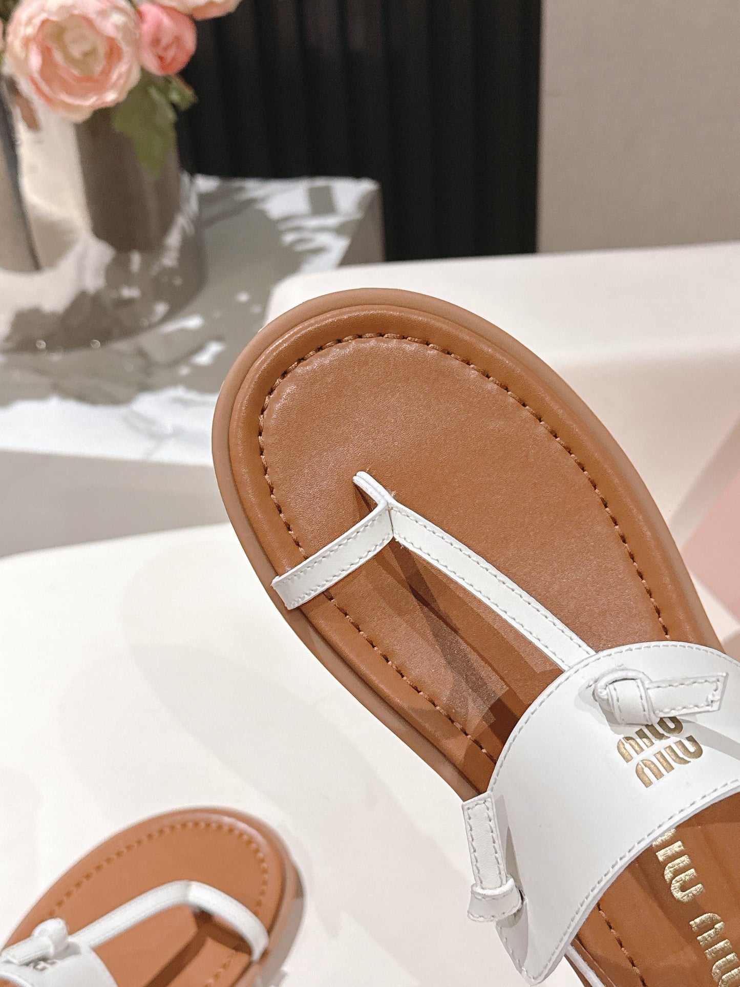 Miu Miu 2026 Sandal with Strap Brown White Leather 620679