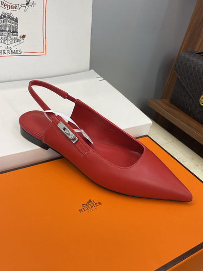HM 26ss Slingback Flat Red Calfskin 607274