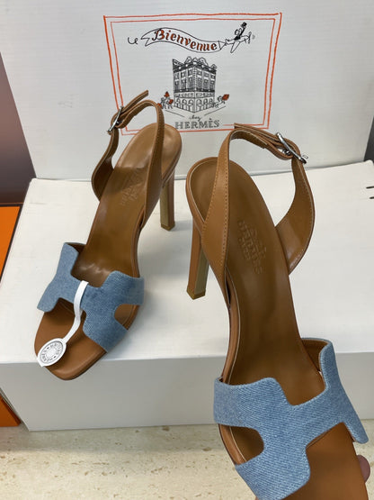 HM 26ss High Heel Sandals 105 Brown Blue Denim Cowhide 607147