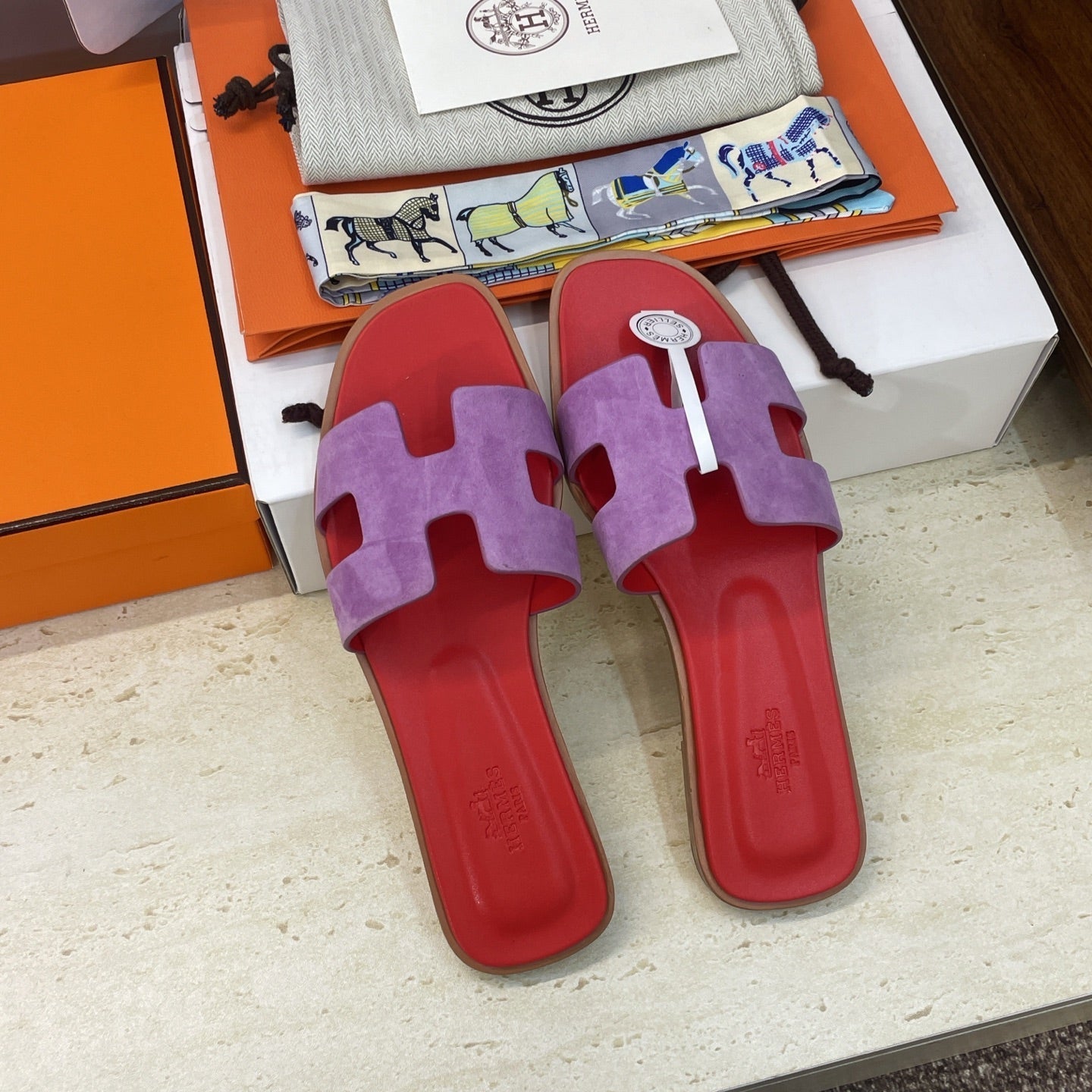 HM 26ss  Oran Sandals Red Purple Suede Cowhide 607204