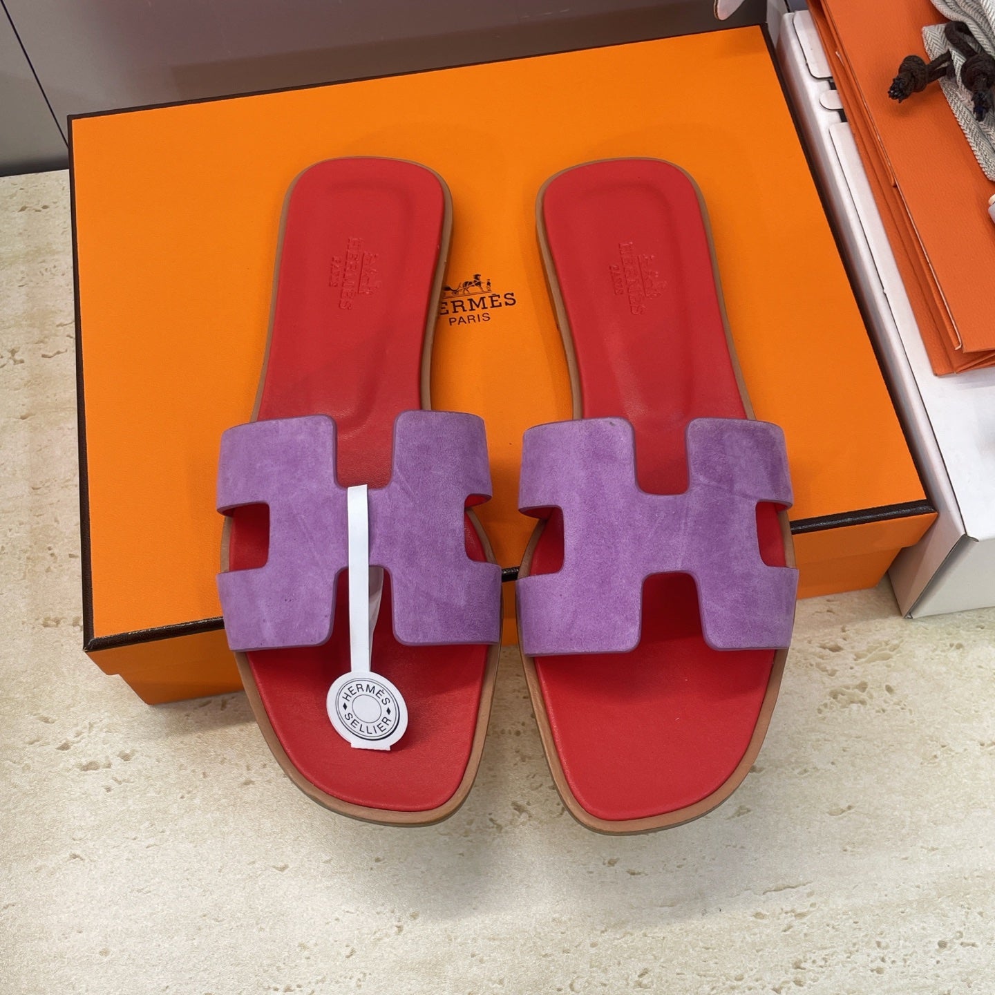 HM 26ss  Oran Sandals Red Purple Suede Cowhide 607204