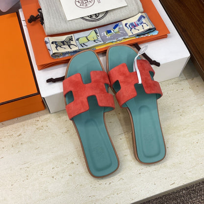 HM 26ss  Oran Sandals Turquoise Red Suede Cowhide 607206