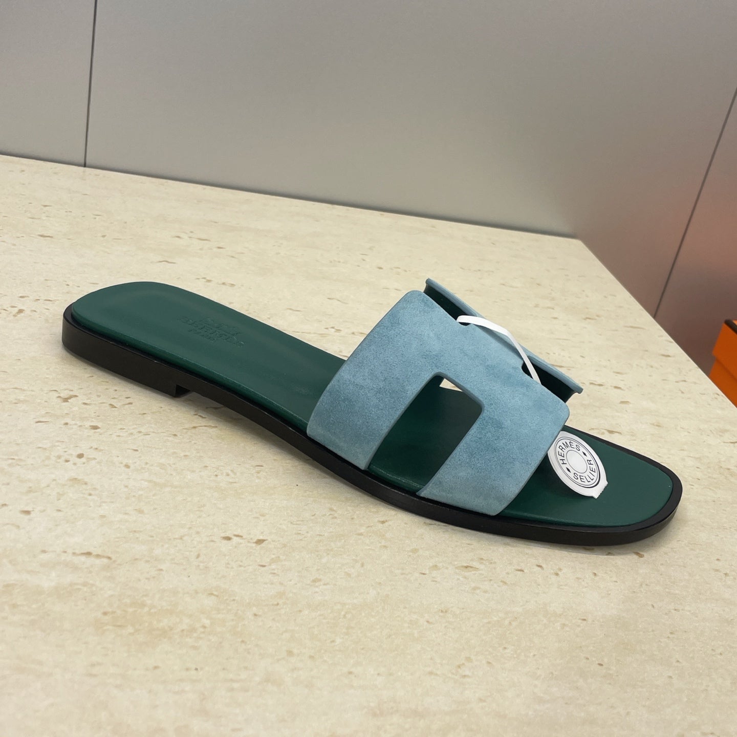 HM 26ss  Oran Sandals Blue Fresh Green Suede Cowhide 607210