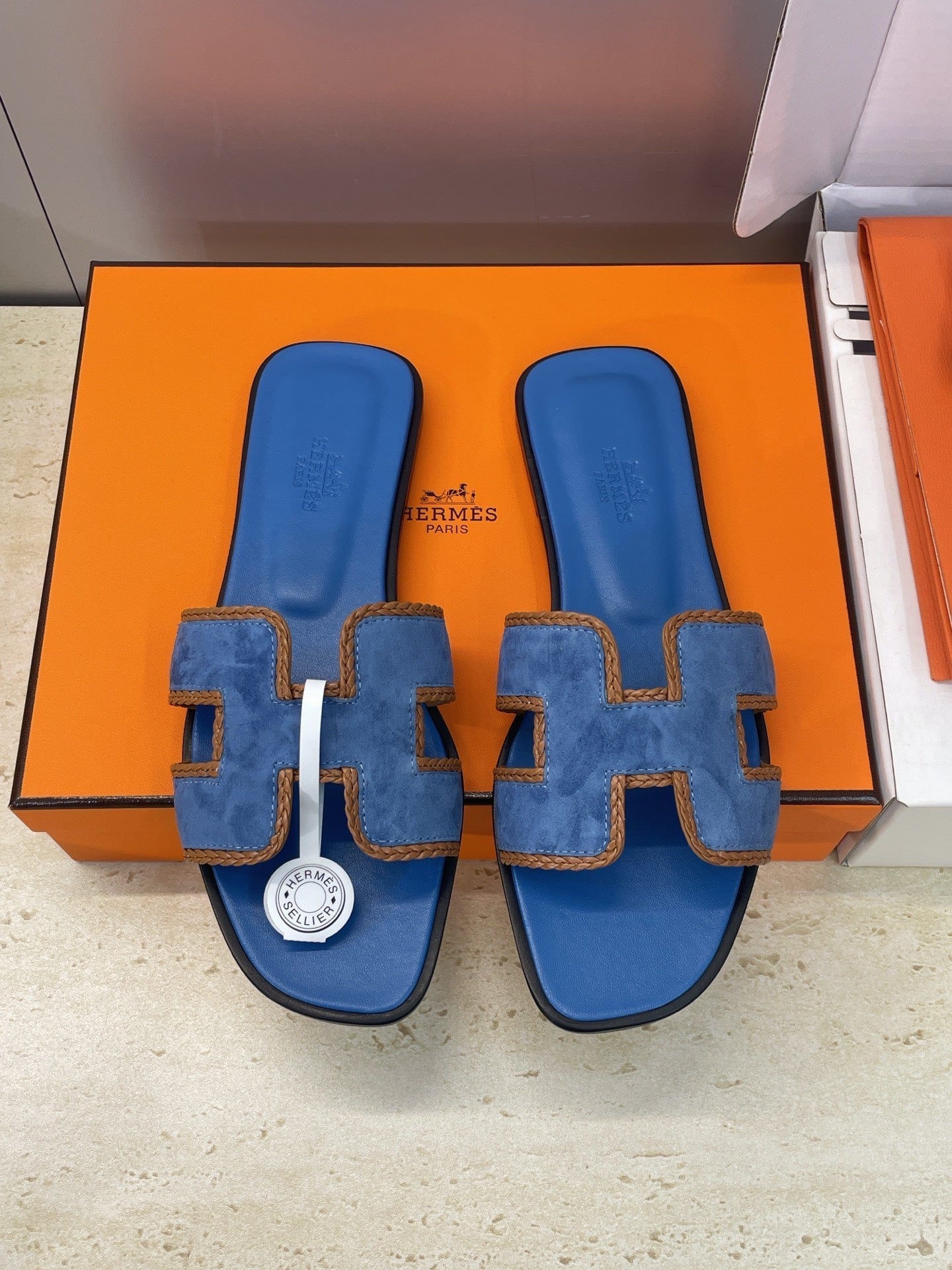 HM 26ss Oran Sandals Blue Suede Calfskin 607247