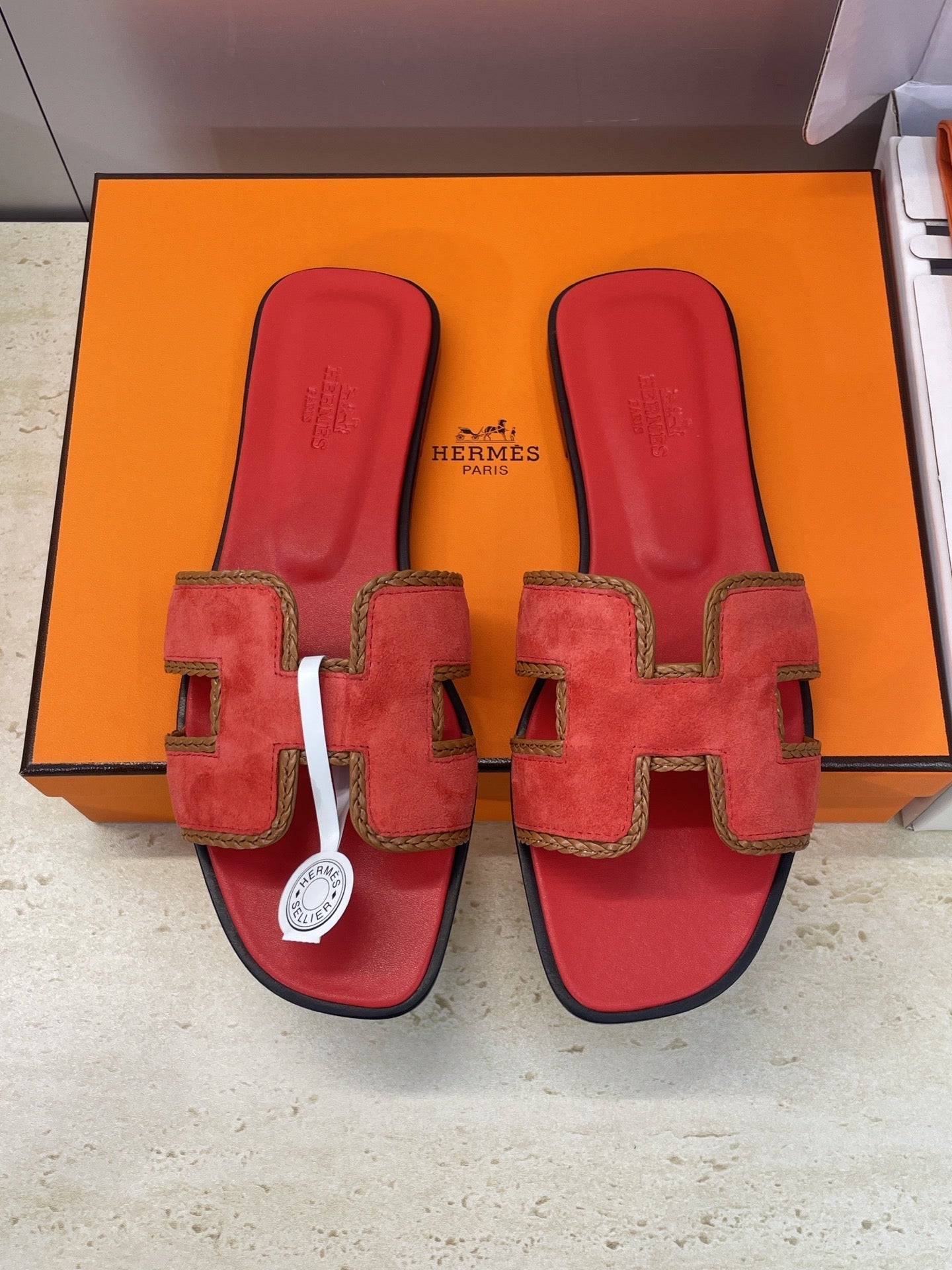 HM 26ss Oran Sandals Red Suede Calfskin 607248