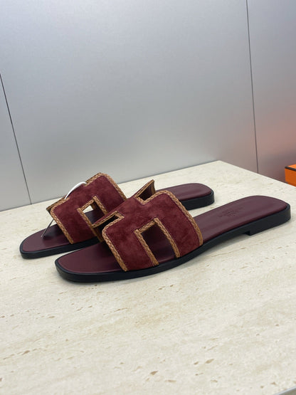 HM 26ss Oran Sandals Burgundy Brown Suede Calfskin 607252
