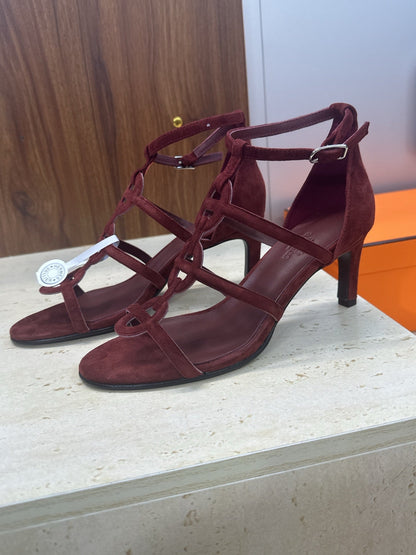 HM 26ss High Heels Sandals 70 Burgundy Suede 633219