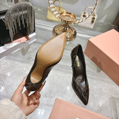 Miu High Heel Pumps Brown Black Snakeskin 592075